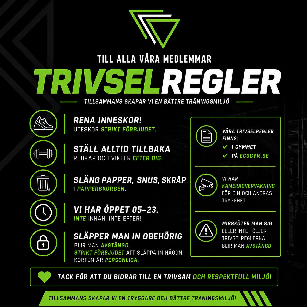 Trivselregler – tillsammans skapar vi en bättre träningsmiljö